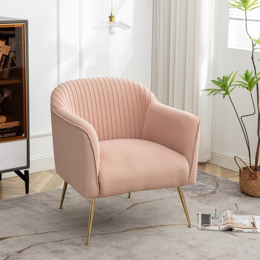 US Pride Furniture Contemporary Velvet Accent Chairs for Living Room Bedroom and Entryway Modern Armchair with Sleek Metal Legs Elegant Seating Solution for Small Spaces Rose