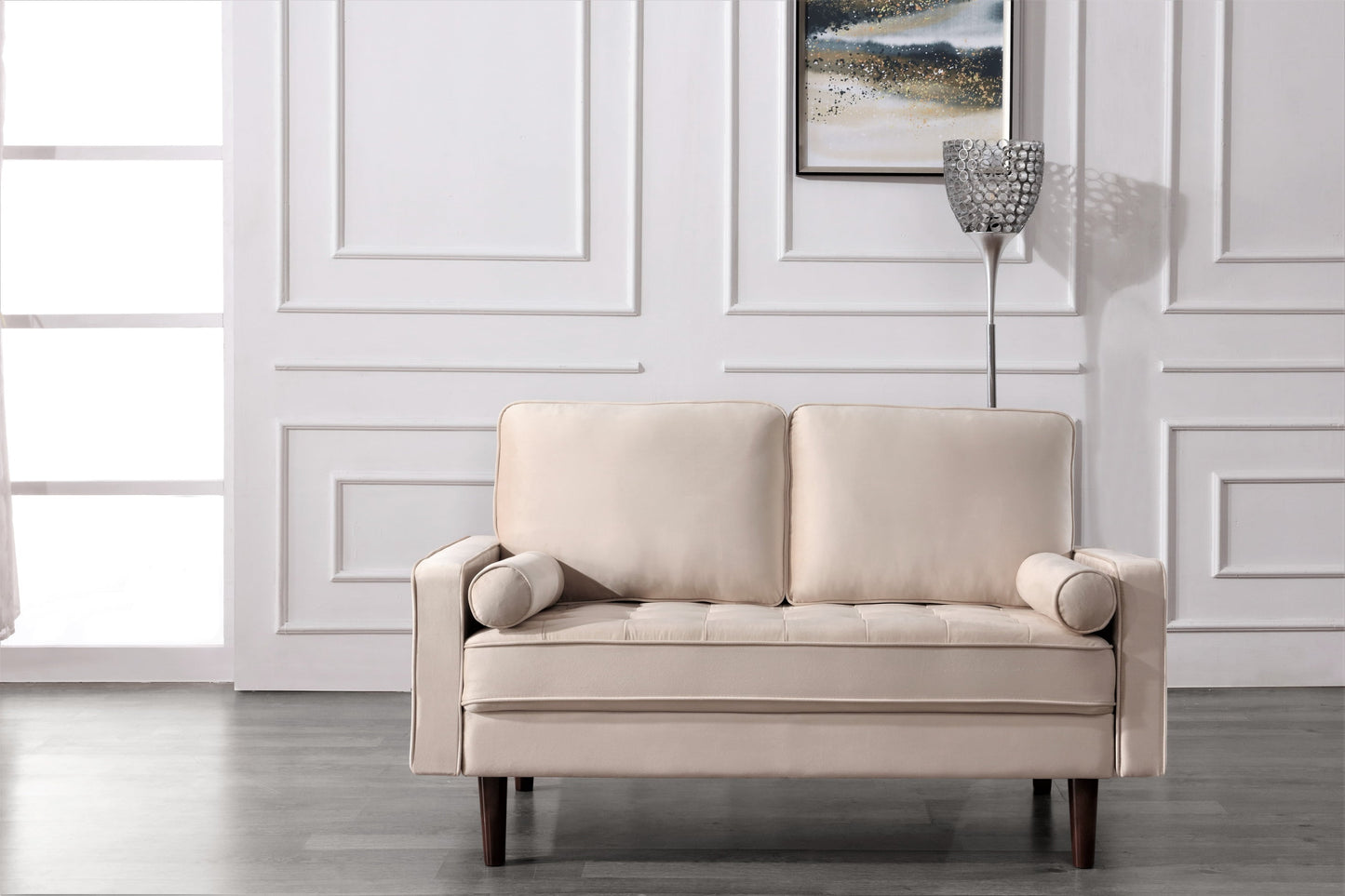 US Pride Furniture Mac 58'' Square Arm Velvet Loveseat for Living Room, Gray