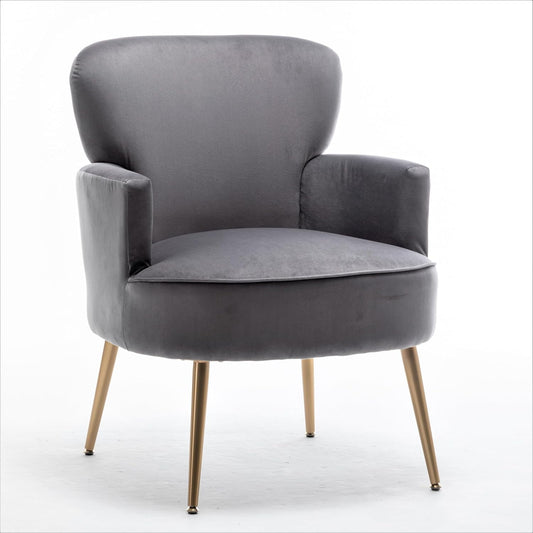 US Pride Furniture Trendy Velvet Accent Chair with Gold Metal Legs Upholstered Armchair for Small to Mid-Size Spaces Modern Living Room Bedroom Vanity Desk and Entryway Medium Grey