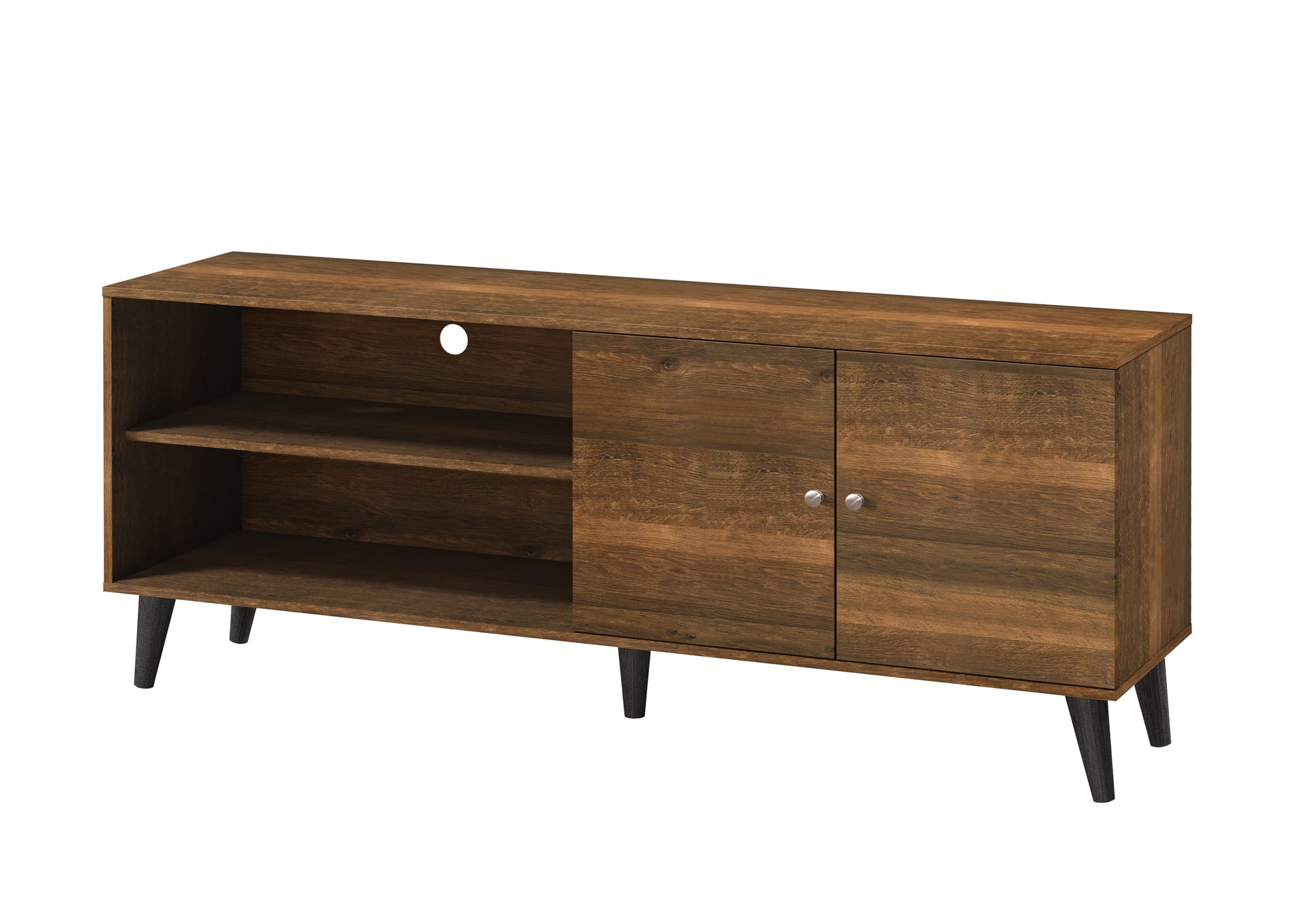 US Pride Furniture Wood Stand for 65 inch Flat Screen with 2 Storage Shelves & 1 Cabinet Modern Entertainment Centre for TV in Living Room L63 x W15.2 x H25.6 Brown