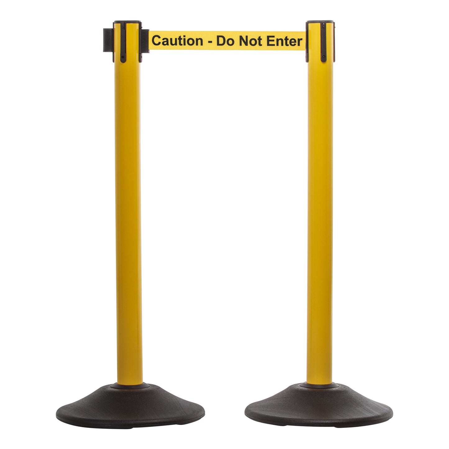 US Weight Yellow Steel Stanchion - 7.5-Foot Retractable Caution Belt - Premium Crowd Control Barriers