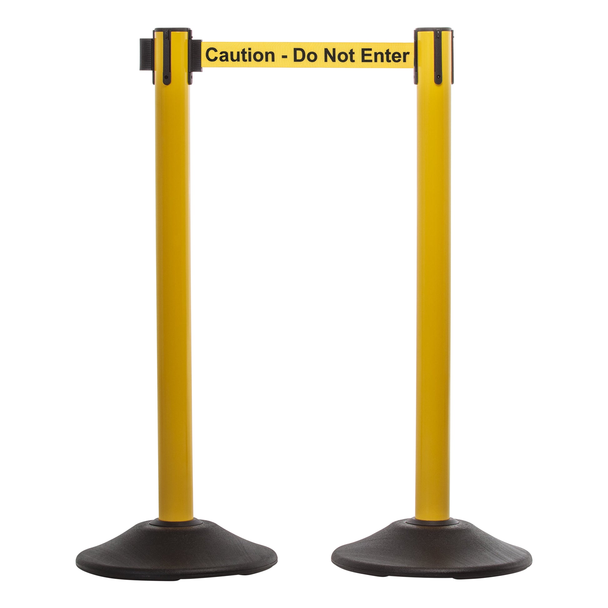 US Weight Yellow Steel Stanchion - 7.5-Foot Retractable Caution Belt - Premium Crowd Control Barriers