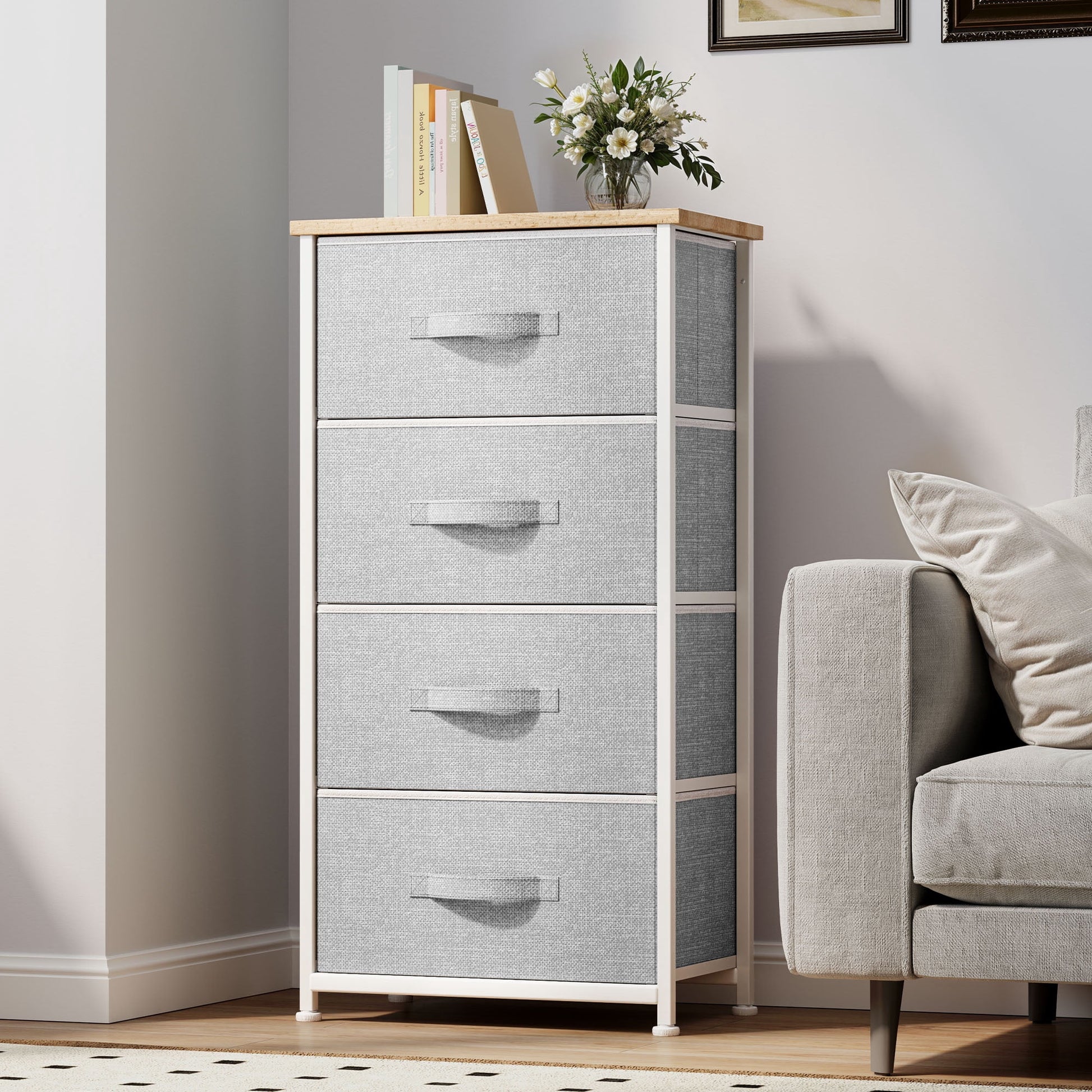 Uforic 4 Drawer Dresser Fabric Chest of Drawers Furniture Storage Organizer for Living Room,,Hallway, Light Gray