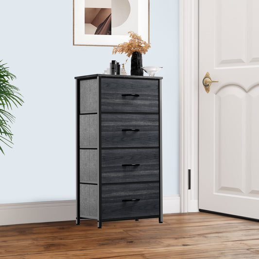 Uforic 4-Drawer Fabric Dresser for Bedroom, Storage Organizer with Black Wood Grain for Adults