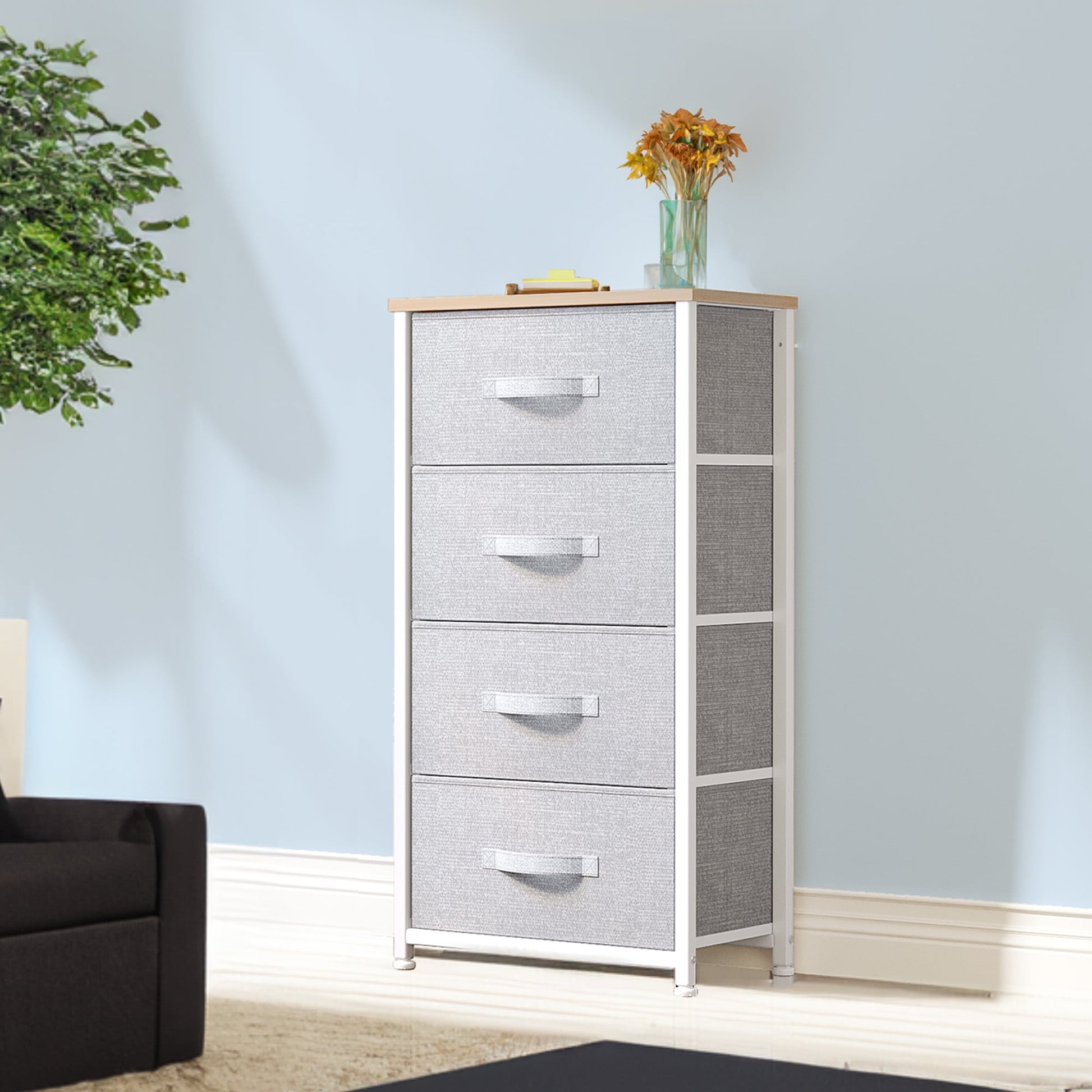 Uforic 4-Drawer Fabric Storage Dresser with Metal Frame & Wooden Top for Adults, Light Gray