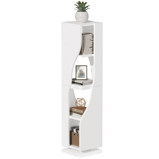 Uforic 4-Tier Narrow Bookcase with LED Light, 71.5" Rotating Bookshelf, Geometric Modern Corner Shelf, Shelf Storage Organizer Corner Shelf for Home Office, White