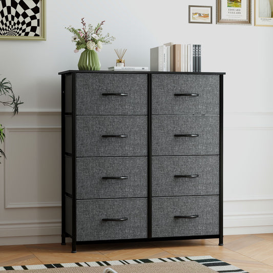 Uforic 8 Drawer Dresser for , Fabric Storage Dressers for Living Room with Wooden Top, Black Gray