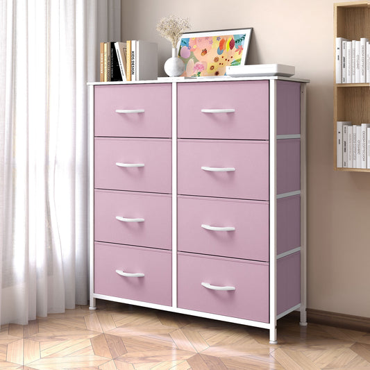 Uforic 8 Drawers Dresser Chest of Drawers for Fabric Storage Dressers for Living Room Pink