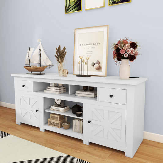 Uforic Media Console with Built-in Power Socket, TV Cabinet for Screens up to 80'' with 2 Shelves