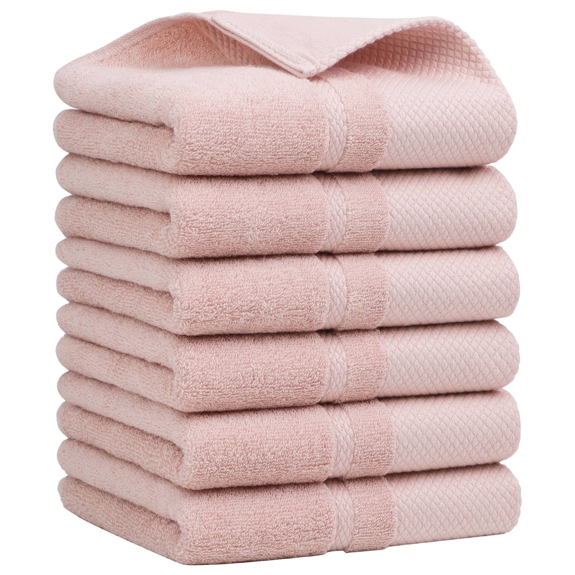 Unique Bargains 100% Cotton Absorbent Hand Towel Set 14"x30" Misty Rose 6 Pcs