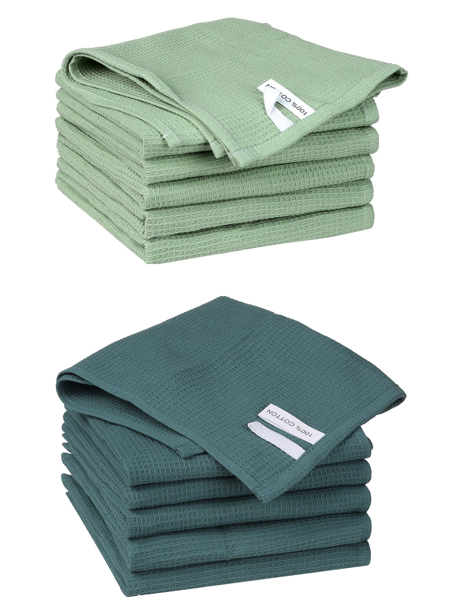 Unique Bargains 12 Pack Cotton Waffle Weave Cleaning Clothes Reusable Kitchen Towels Dark Green/Light Green 14" x 14"