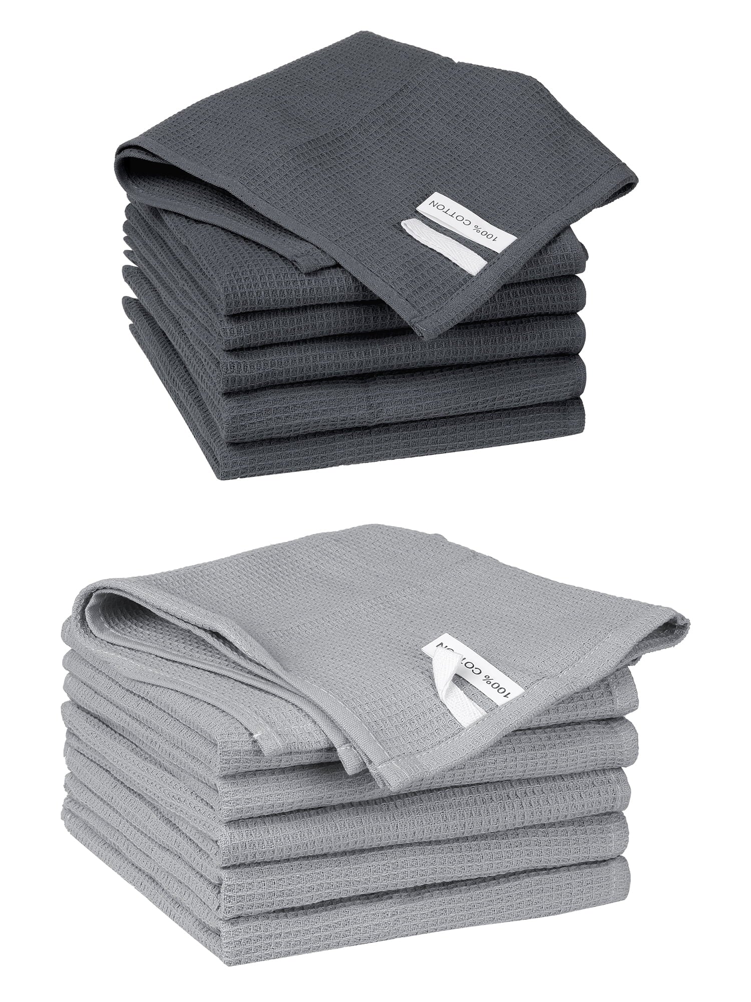 Unique Bargains 12 Pack Cotton Waffle Weave Cleaning Clothes Reusable Kitchen Towels Dark Grey/Light Grey 14" x 14"