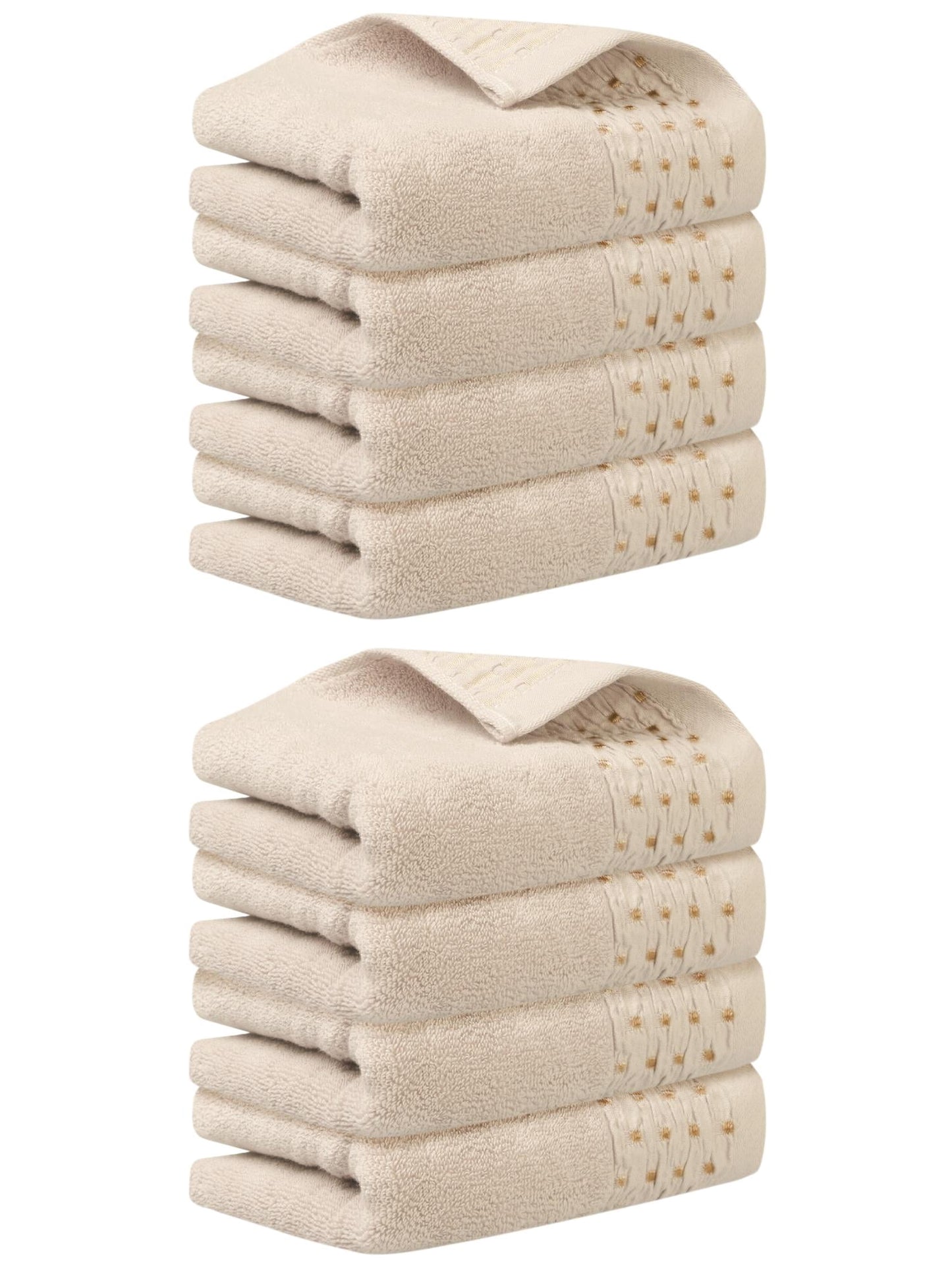 Unique Bargains 14" x 30" Embroidery Pattern Cotton Hand Towels Set Light Brown 8pk