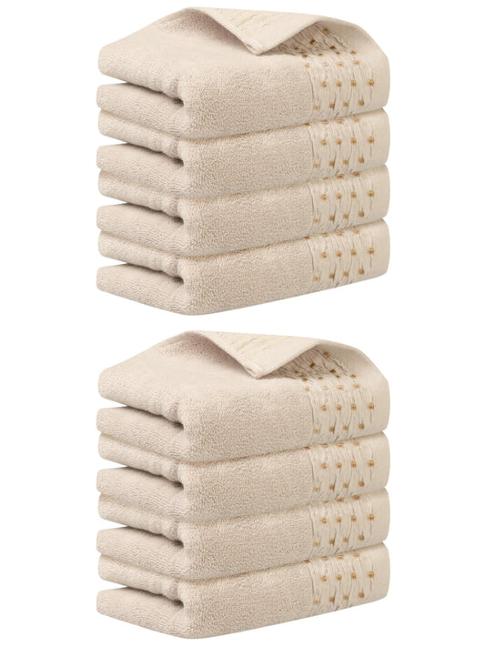 Unique Bargains 14" x 30" Embroidery Pattern Cotton Hand Towels Set Light Brown 8pk