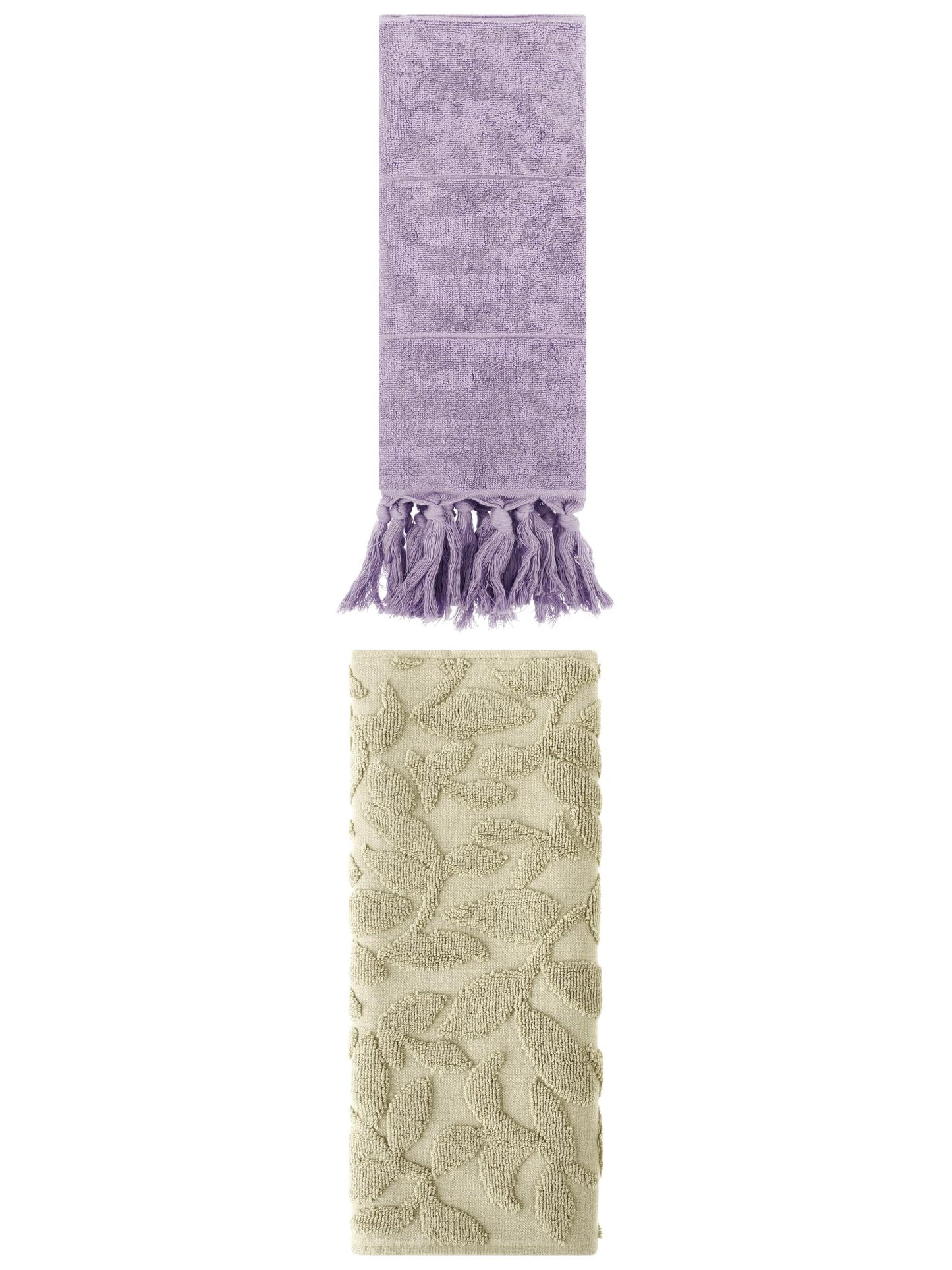 Unique Bargains 2 Pack Absorbent Cotton Hand Towels with Tassels 14"x30" Purple/Green