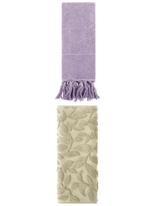Unique Bargains 2 Pack Absorbent Cotton Hand Towels with Tassels 14"x30" Purple/Green