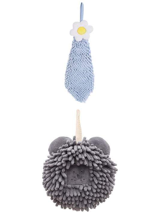 Unique Bargains 2 Pack Chenille Hand Towels 6" x 15"/7" x 7" Blue-1/Dark Grey