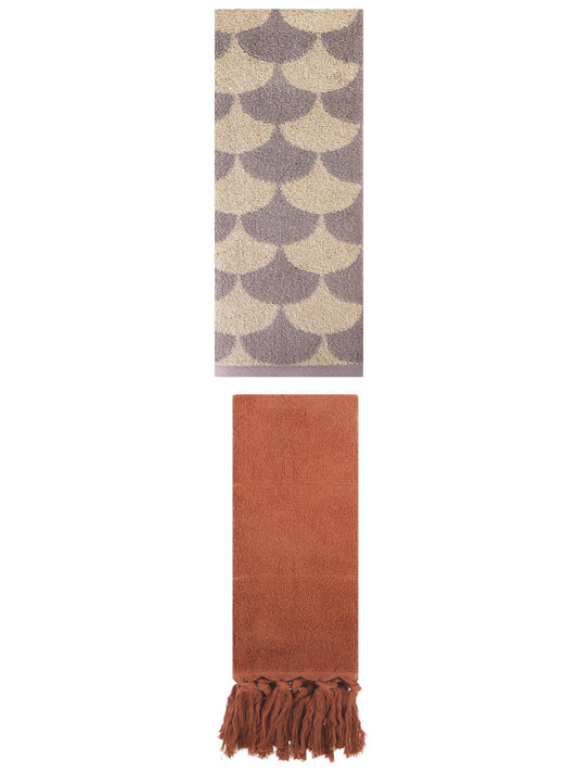 Unique Bargains 2 Pack Cotton Geometric Hand Towels Brown 14"x30"/13"x29"