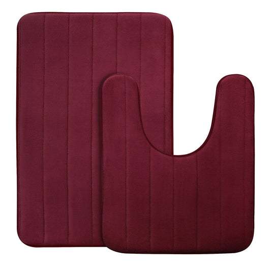 Unique Bargains 2-Pack Memory Foam Non-slip Washable Bath Toilet Pads Mats Rug Burgundy 32"x20"