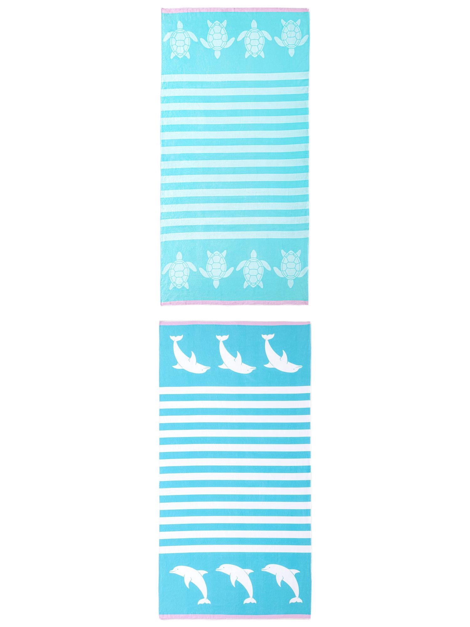 Unique Bargains 2 Pack Quick Dry Sand Free Stripe Towel Mint Green/Turquoise 55"x28"