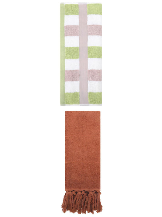 Unique Bargains 2 Pack Soft Decorative Hand Towel Brown/Green 14"x30"/13"x29"