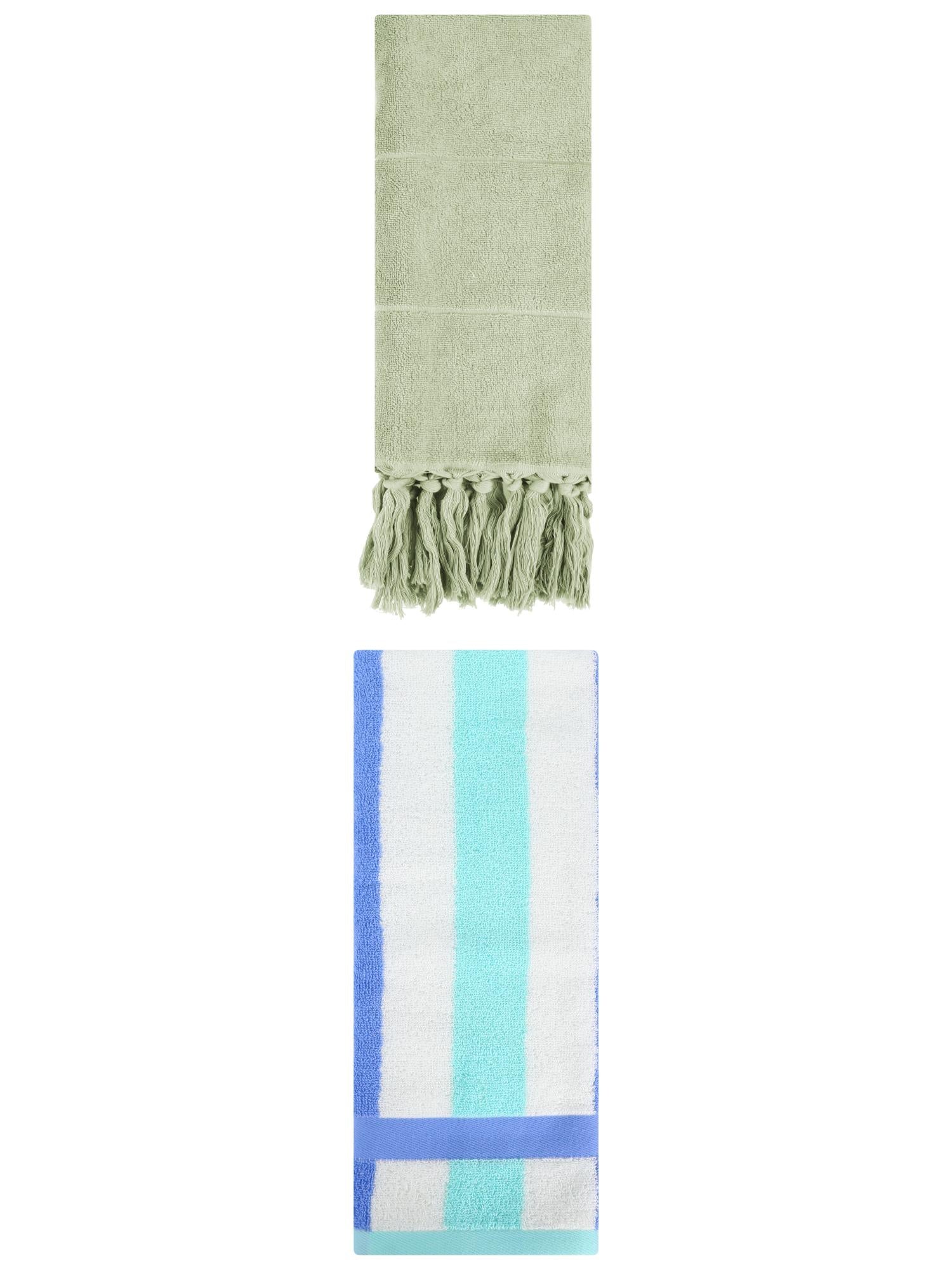 Unique Bargains 2 Pack Soft Decorative Hand Towel Green/Blue Green 14"x30"/13"x29"