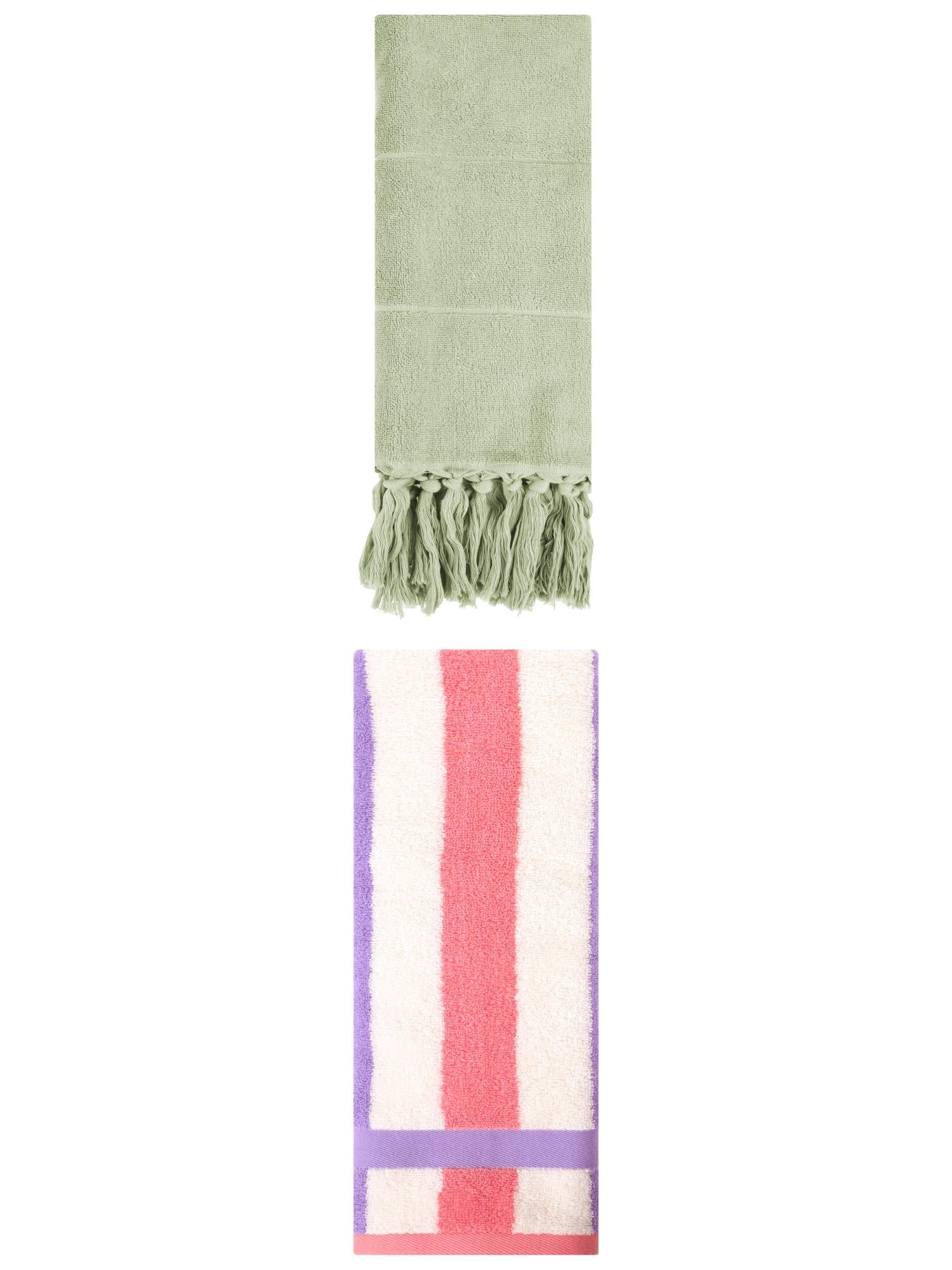 Unique Bargains 2 Pack Soft Decorative Hand Towel Green/Purple Pink 14"x30"/13"x29"