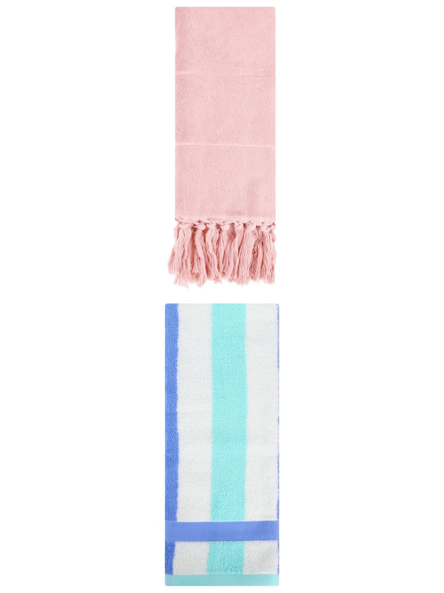 Unique Bargains 2 Pack Soft Decorative Hand Towel Pink/Blue Green 14"x30"/13"x29"