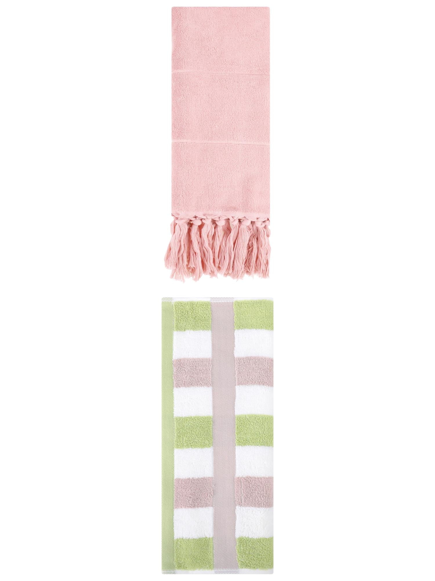 Unique Bargains 2 Pack Soft Decorative Hand Towel Pink/Green 14"x30"/13"x29"