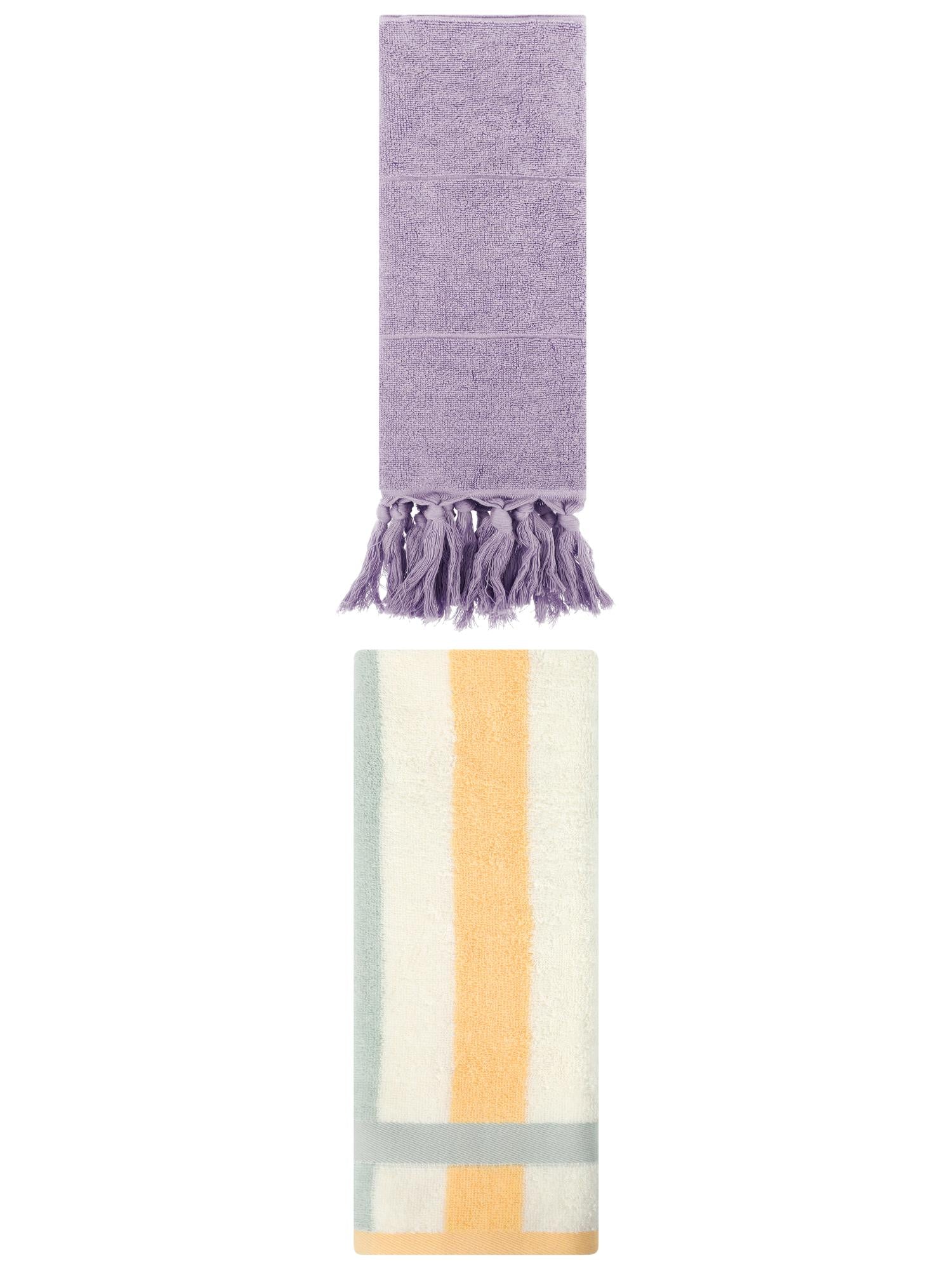 Unique Bargains 2 Pack Soft Decorative Hand Towel Purple/Blue Orange 14"x30"/13"x29"