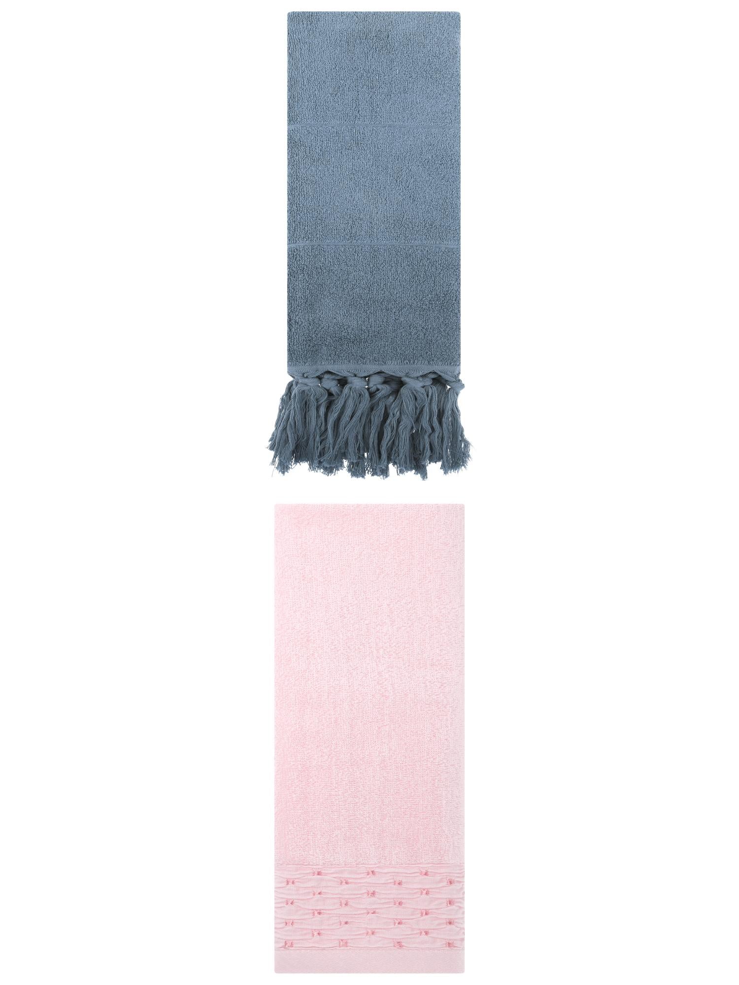 Unique Bargains 2 Pack Solid Cotton Bathroom Hand Towel 14" x 30" Blue/Pink