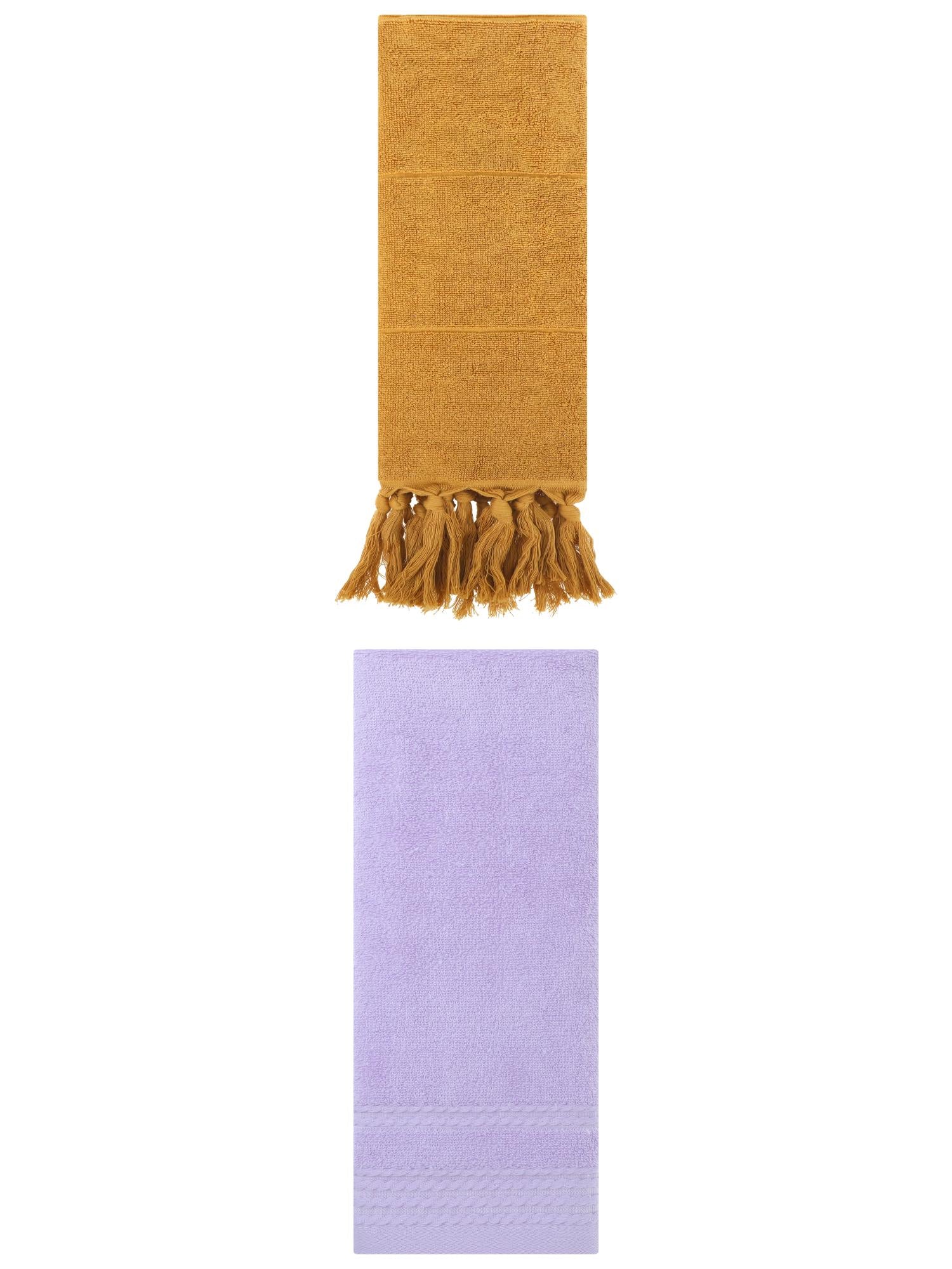 Unique Bargains 2 Pack Striped Tassels Hand Towels for Bathroom 14" x 30" Yellow/Purple