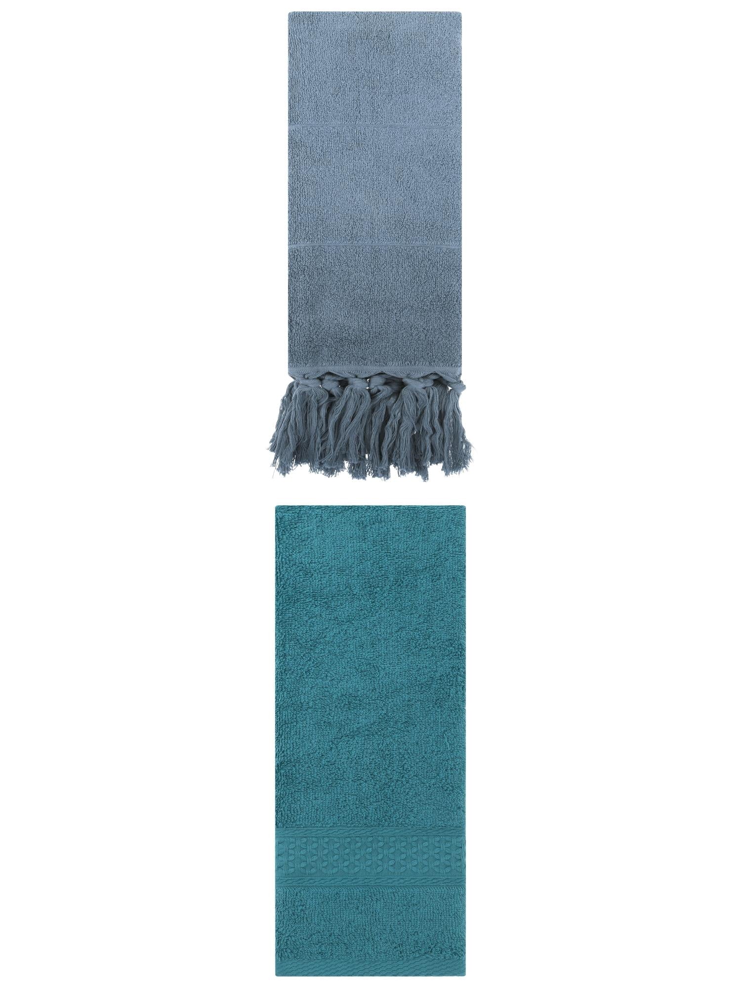 Unique Bargains 2 Packs Textured Tassels Hand Towel Blue/Dark Green 14" x 30"/13" x 30"