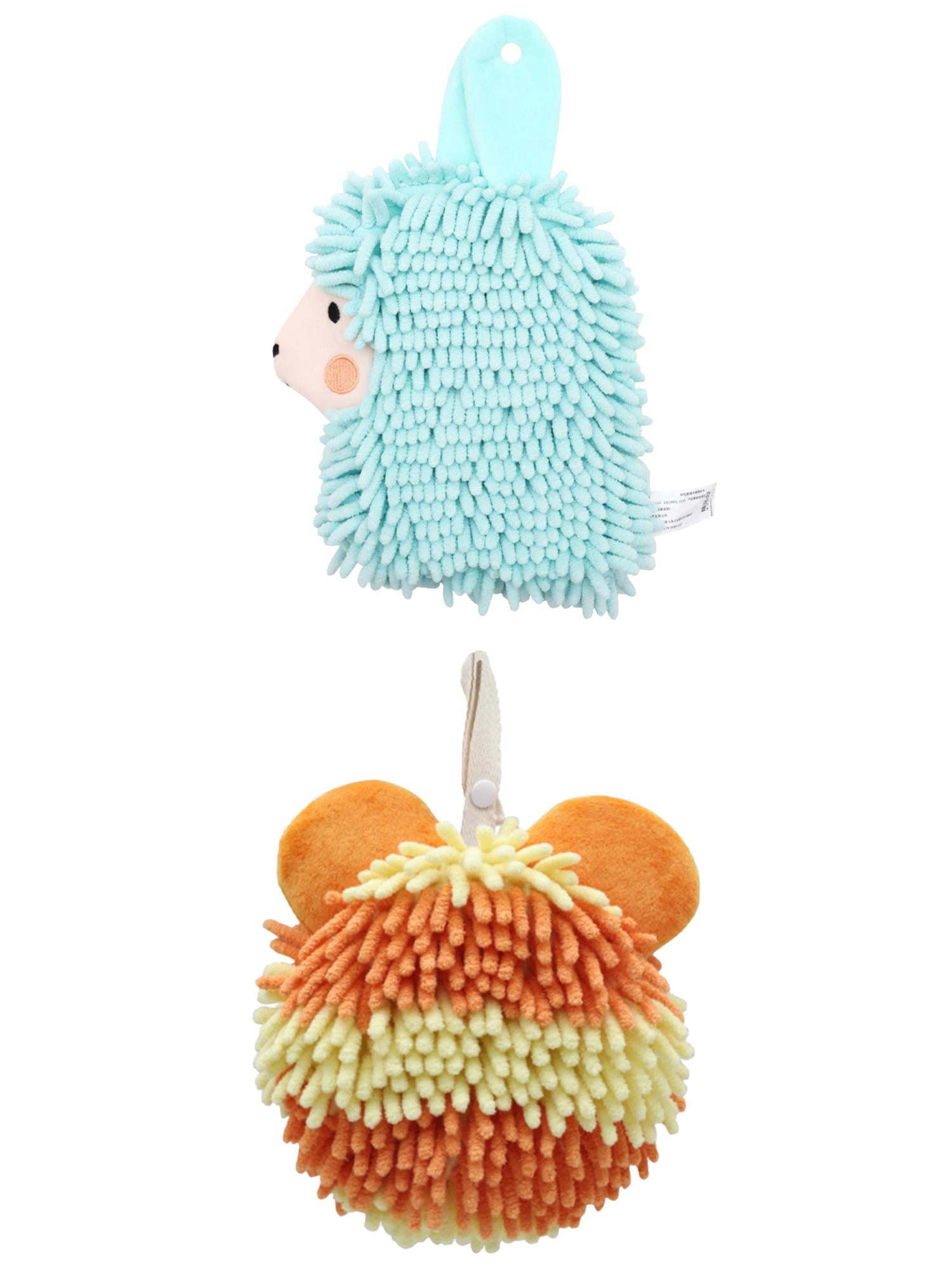 Unique Bargains 2 Packs Chenille Cartoon Hanging Towels 7" x 7"/7" x 11" Orange/Green