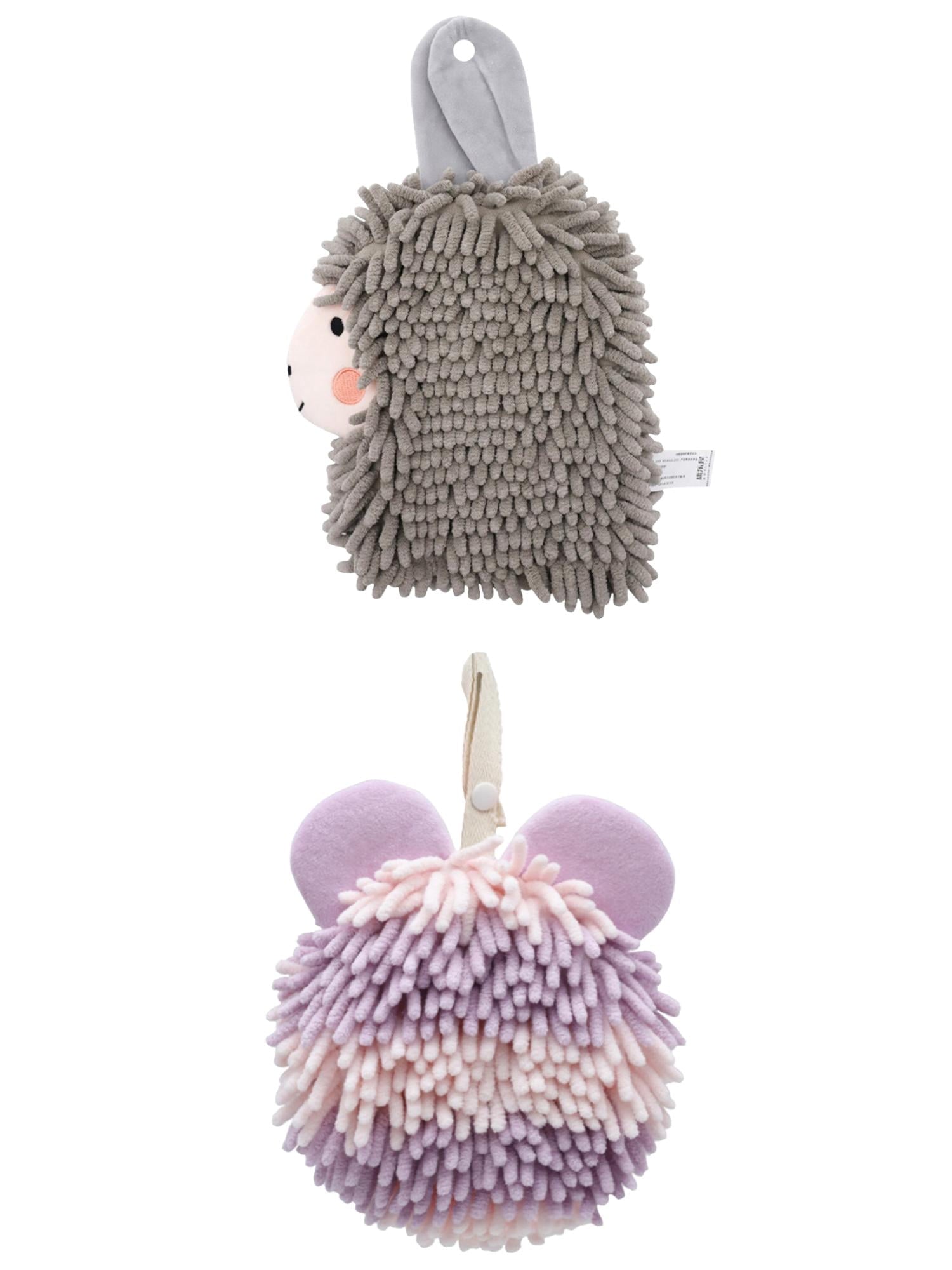 Unique Bargains 2 Packs Chenille Cartoon Hanging Towels 7" x 7"/7" x 11" Purple/Grey