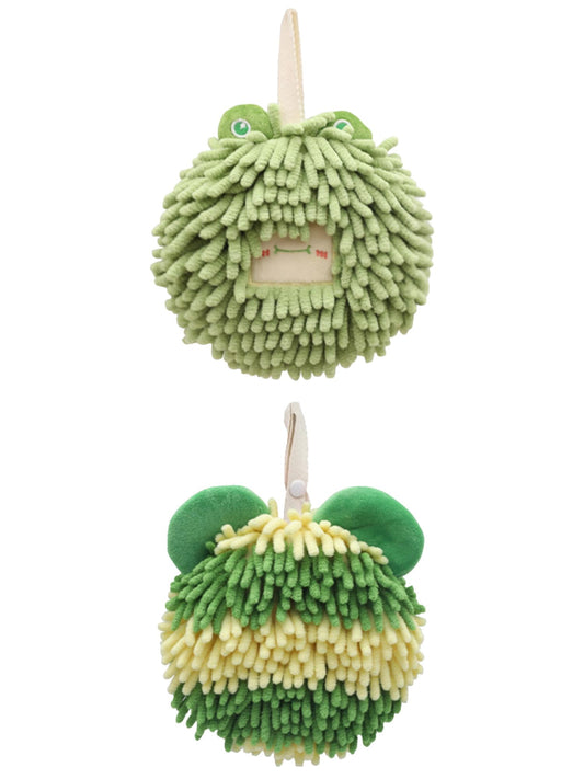 Unique Bargains 2 Packs Chenille Cute Fuzzy Hand Towels 7" x 7" Green