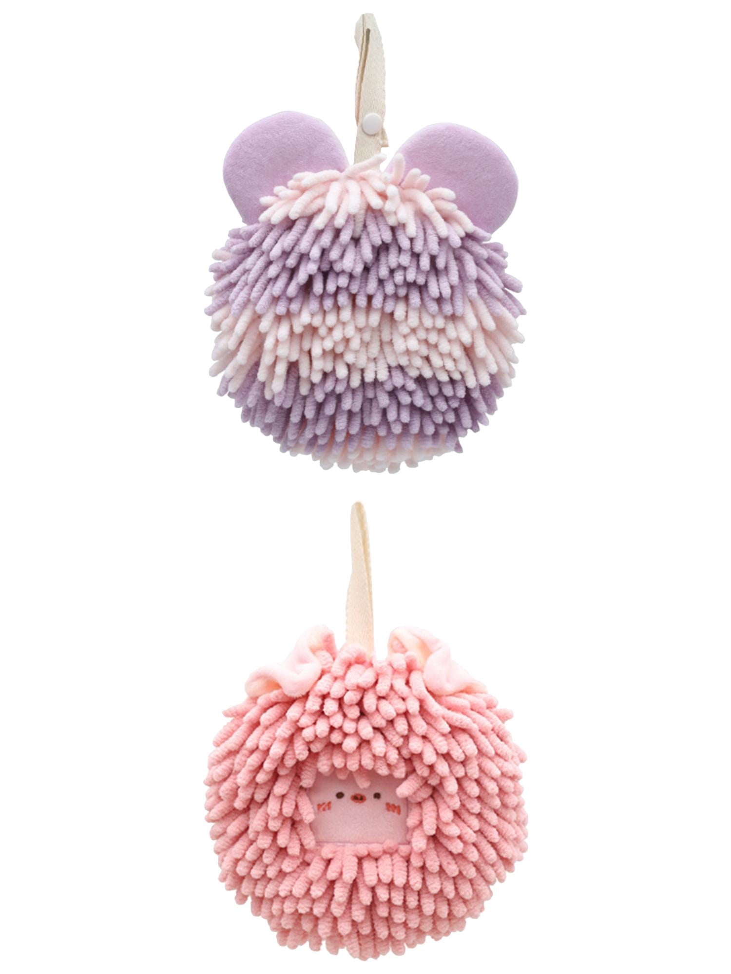 Unique Bargains 2 Packs Chenille Cute Fuzzy Hand Towels 7" x 7" Pink/Purple