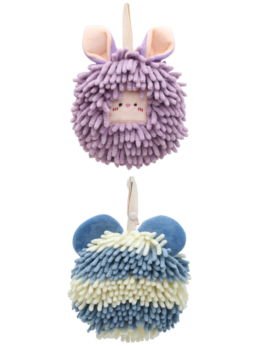 Unique Bargains 2 Packs Chenille Cute Fuzzy Hand Towels 7" x 7" Purple/Blue