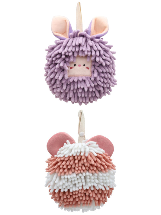 Unique Bargains 2 Packs Chenille Cute Fuzzy Hand Towels 7" x 7" Purple/Pink