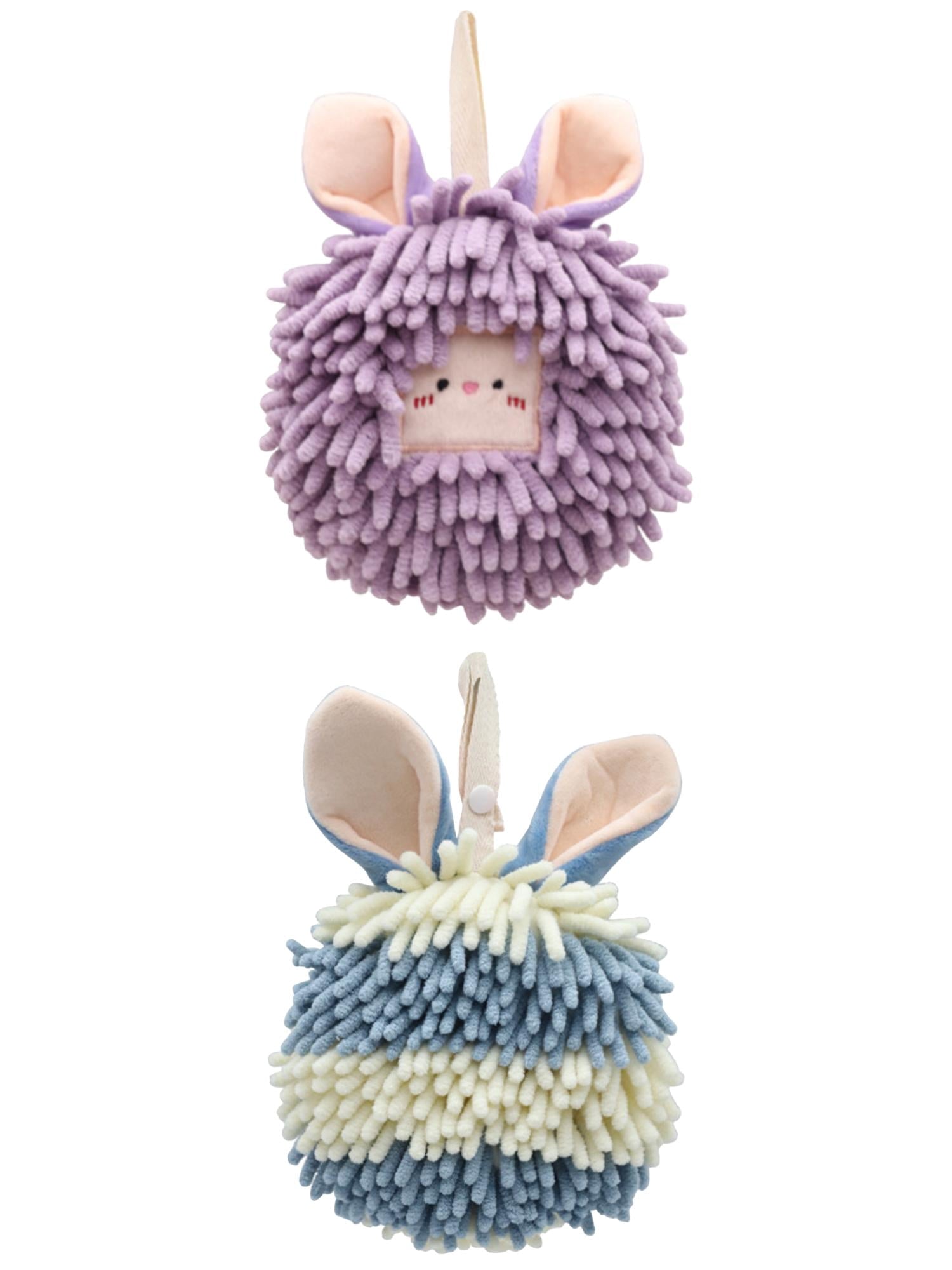 Unique Bargains 2 Packs Chenille Fuzzy Hand Towels 7" x 7" Purple/Blue