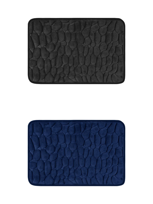 Unique Bargains 2 Pcs Bath Mat Quick Dry Bath Mats Black/Navy Blue 16" x 24"