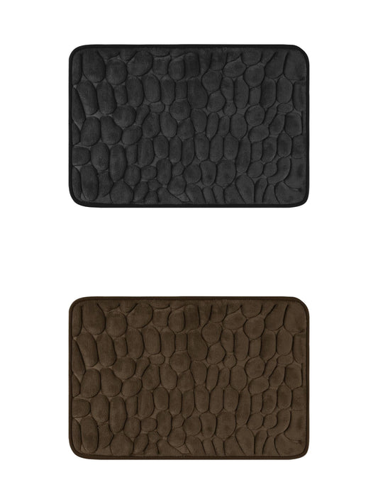 Unique Bargains 2 Pcs Bath Mat Quick Dry Bath Mats Brown/Black 20" x 32"