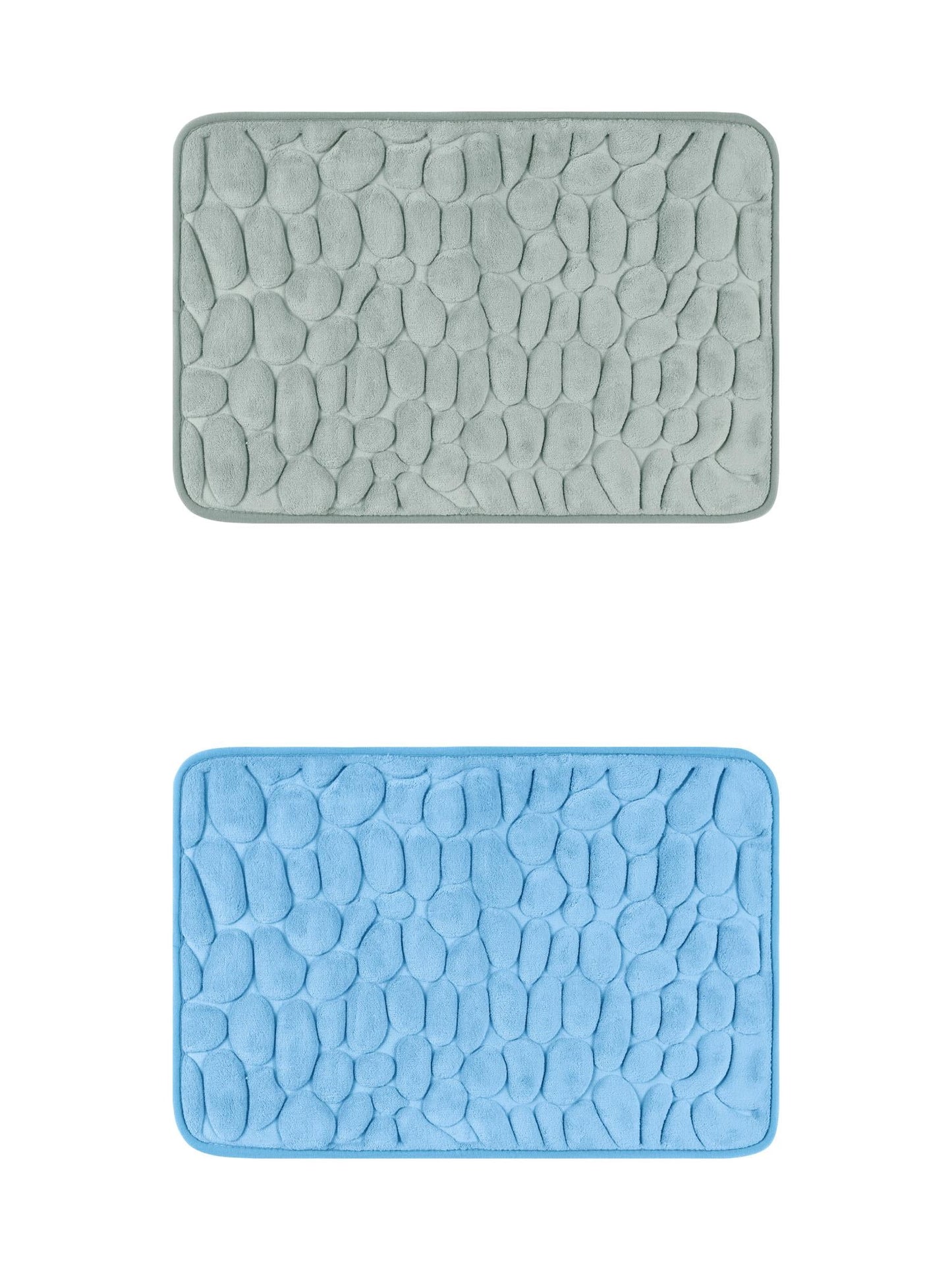 Unique Bargains 2 Pcs Bath Mat Quick Dry Bath Mats Khaki/Navy Blue 16" x 24"