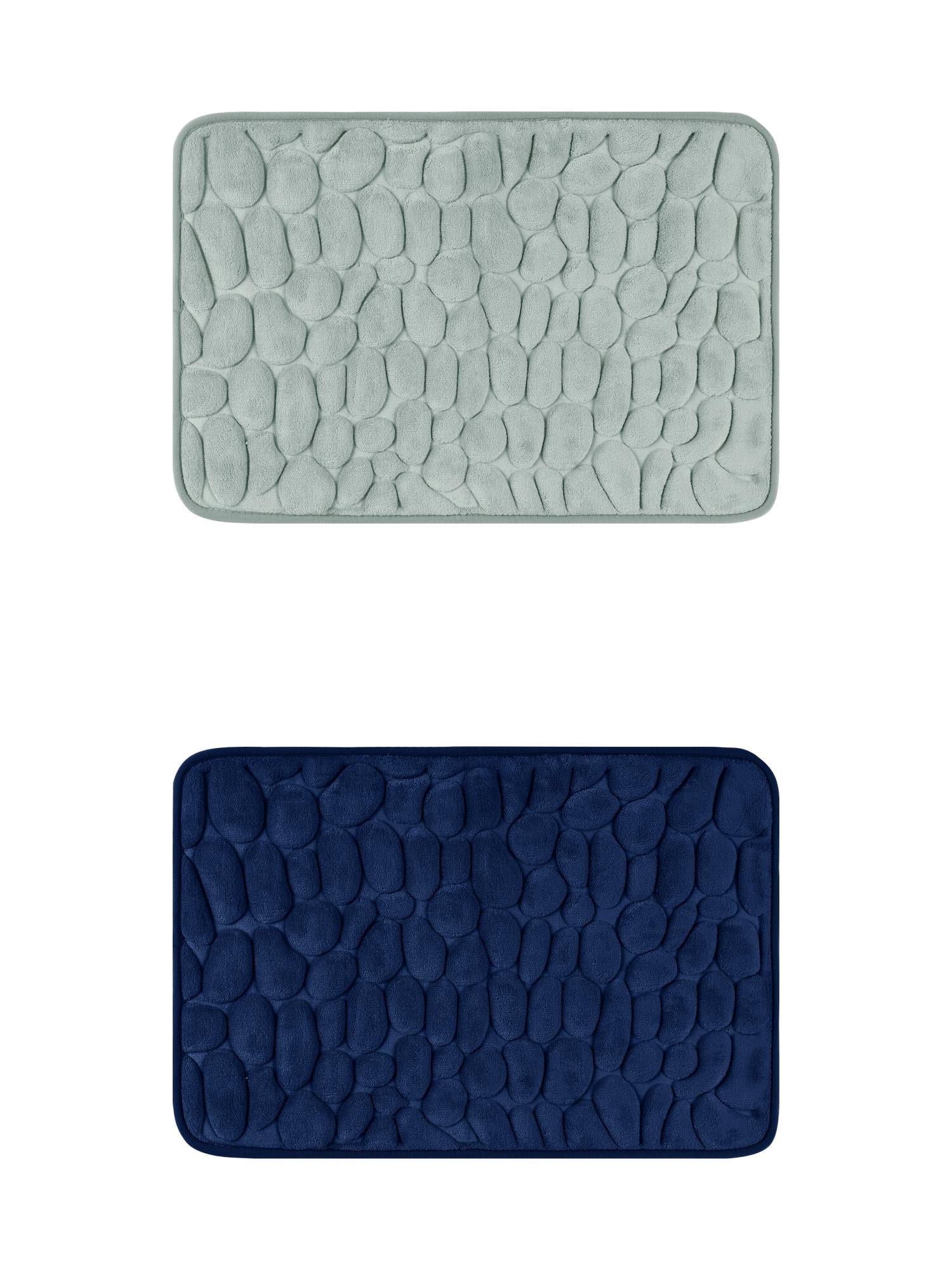 Unique Bargains 2 Pcs Bath Mat Quick Dry Bath Mats Grey/Navy Blue 16" x 24"