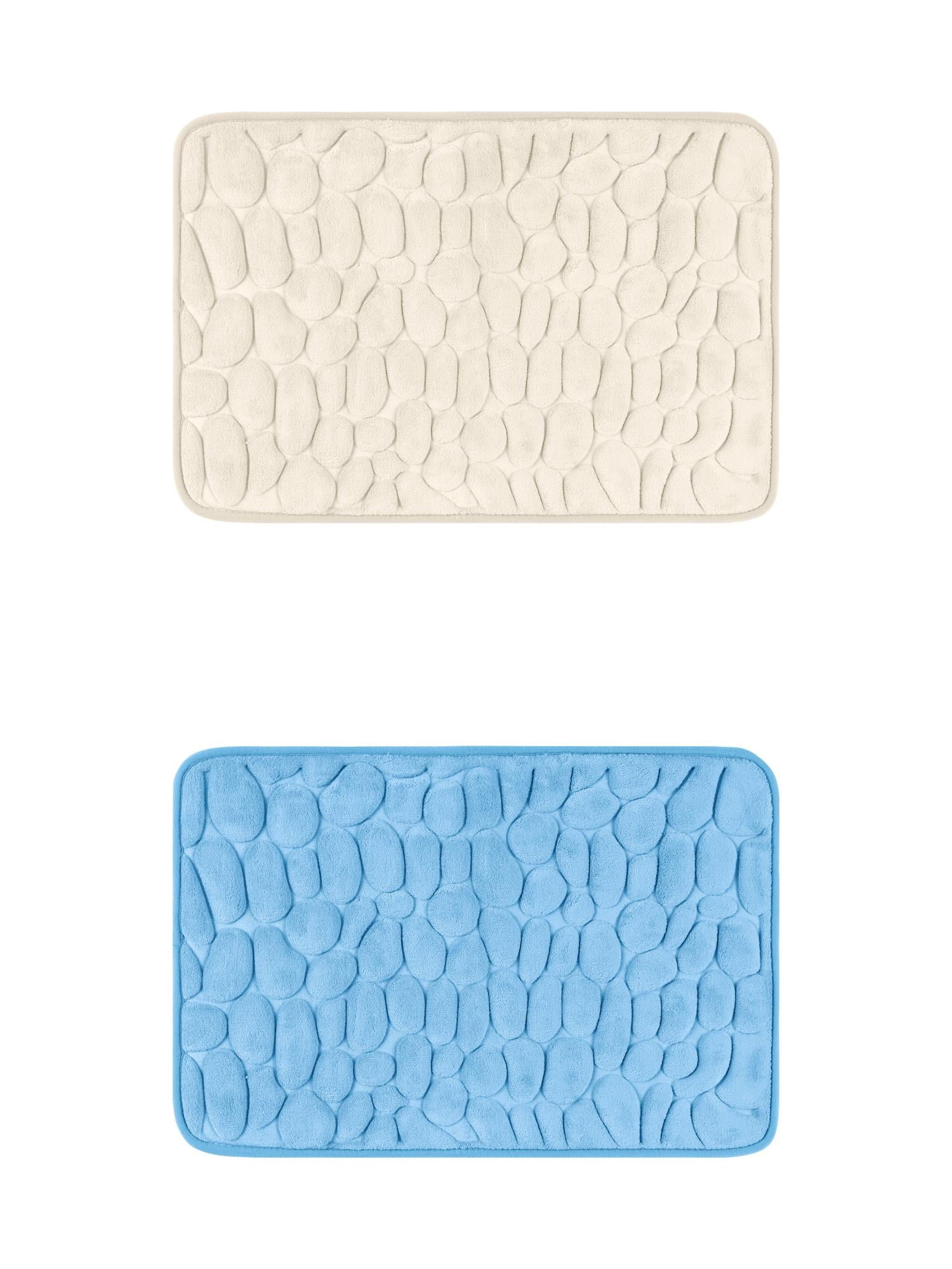Unique Bargains 2 Pcs Bath Mat Quick Dry Bath Mats Khaki/Light Blue 16" x 24"