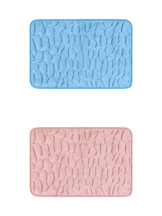 Unique Bargains 2 Pcs Bath Mat Quick Dry Bath Mats Light Blue/Pink 16" x 24"