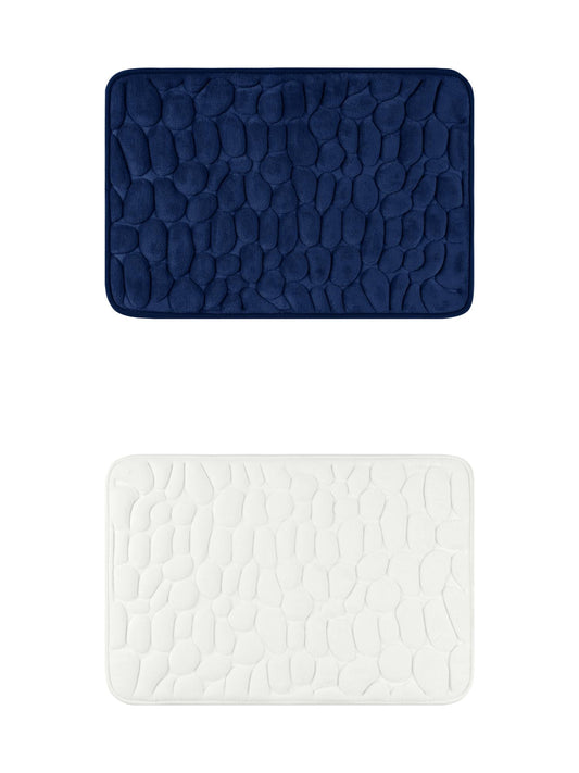 Unique Bargains 2 Pcs Bath Mat Quick Dry Bath Mats Milky White/Navy Blue 16" x 24"