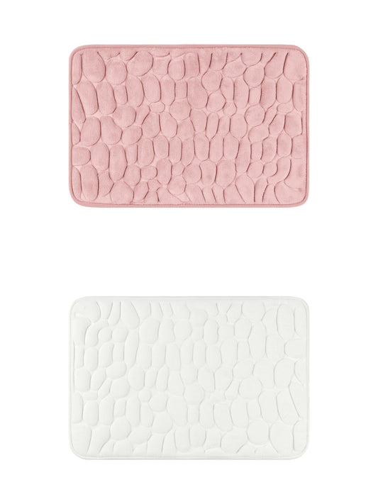 Unique Bargains 2 Pcs Bath Mat Quick Dry Bath Mats Milky White/Pink 16" x 24"