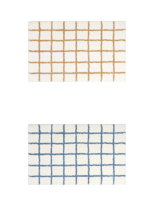 Unique Bargains 2 Pcs Checkered Absorbent Non Slip Bath Mats Soft Fluffy Bathroom Rugs Blue/Brown 20" x 32"