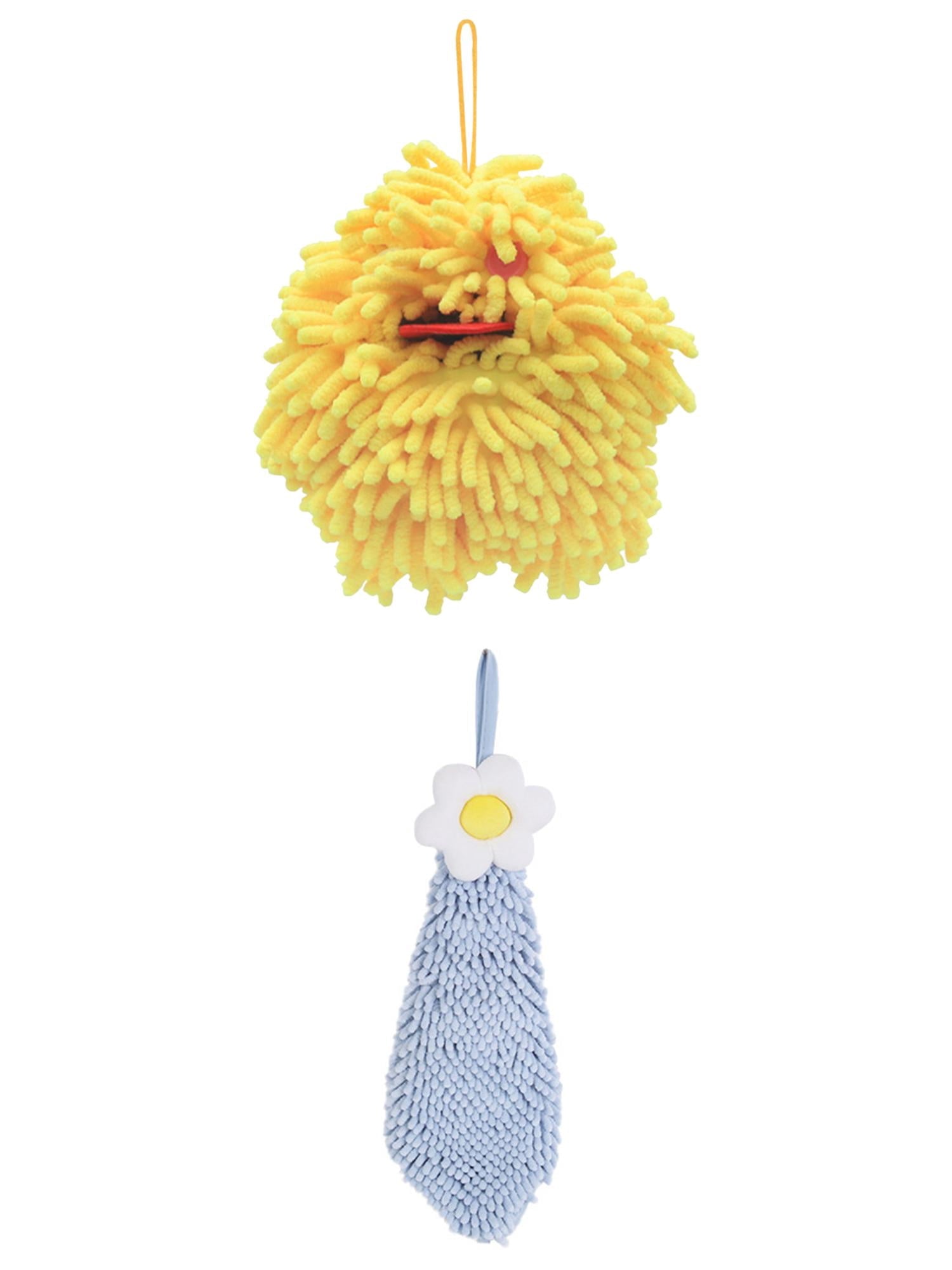 Unique Bargains 2 Pcs Chenille Hand Towel 6" x 15"/7" x 7" Blue-1/Yellow